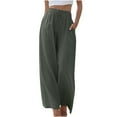 thumbnail image 2 of Elainilye Fashion High Waisted Wide Leg Pants for Women Casual Elastic Waist Cotton Linen Pants Baggy Long Pants Loungewear,Gray, 2 of 7