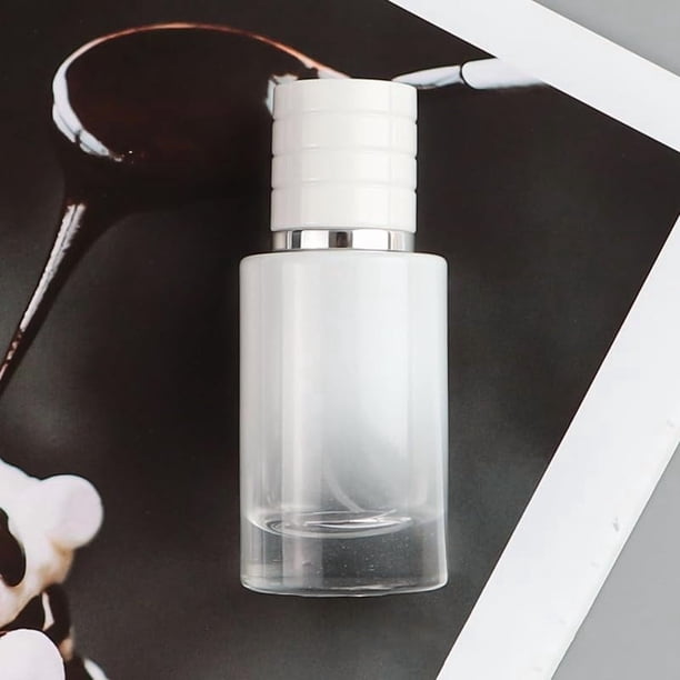 Botella pulverizadora portátil de vidrio de 30 ml, rellenable, blanca, con tapa de plástico PP para viajes.