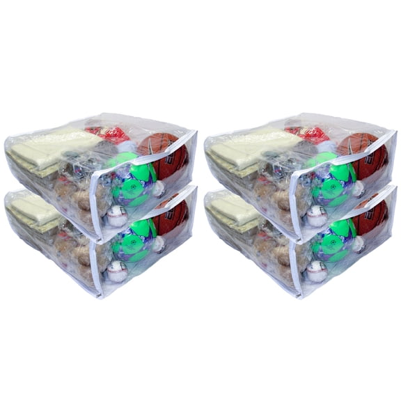 Jumbo Heavy Duty Vinyl Zippered Square Storage Bags Clear 23" x 23" x 10" 4-Pack
