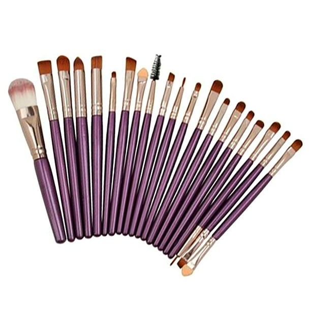 Kit de 20 brochas de maquillaje profesionales, juego de brochas de maquillaje de color morado, rosa y dorado, brocha para sombra de ojos, rímel, herramientas de belleza