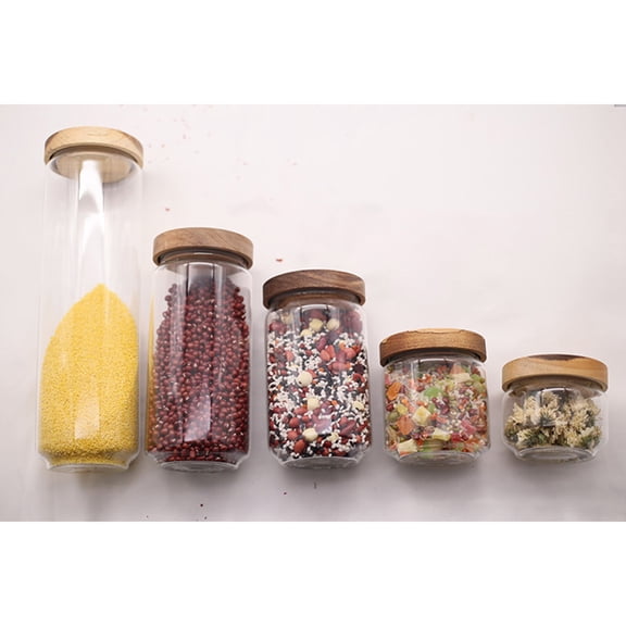 WHAMVOX 500ML Heatproof Clear Glass Tea Canisters with Wooden Lid Storage Jars Sealed Containers for Kitchen Use