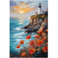 thumbnail image 1 of Impresión en lienzo de paisaje de una cabaña rural, pintura al óleo de mar y naturaleza, cartel de flores naturales, ideal para salas y dormitorios rurales, 1 of 5