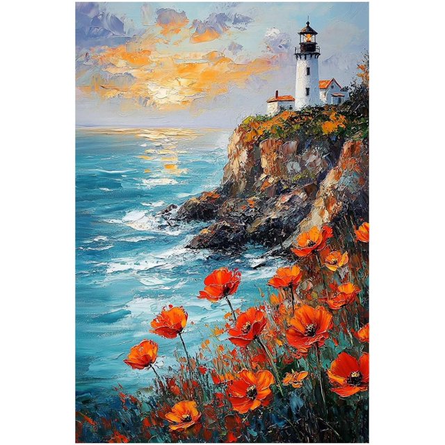 Impresión en lienzo de paisaje de una cabaña rural, pintura al óleo de mar y naturaleza, cartel de flores naturales, ideal para salas y dormitorios rurales