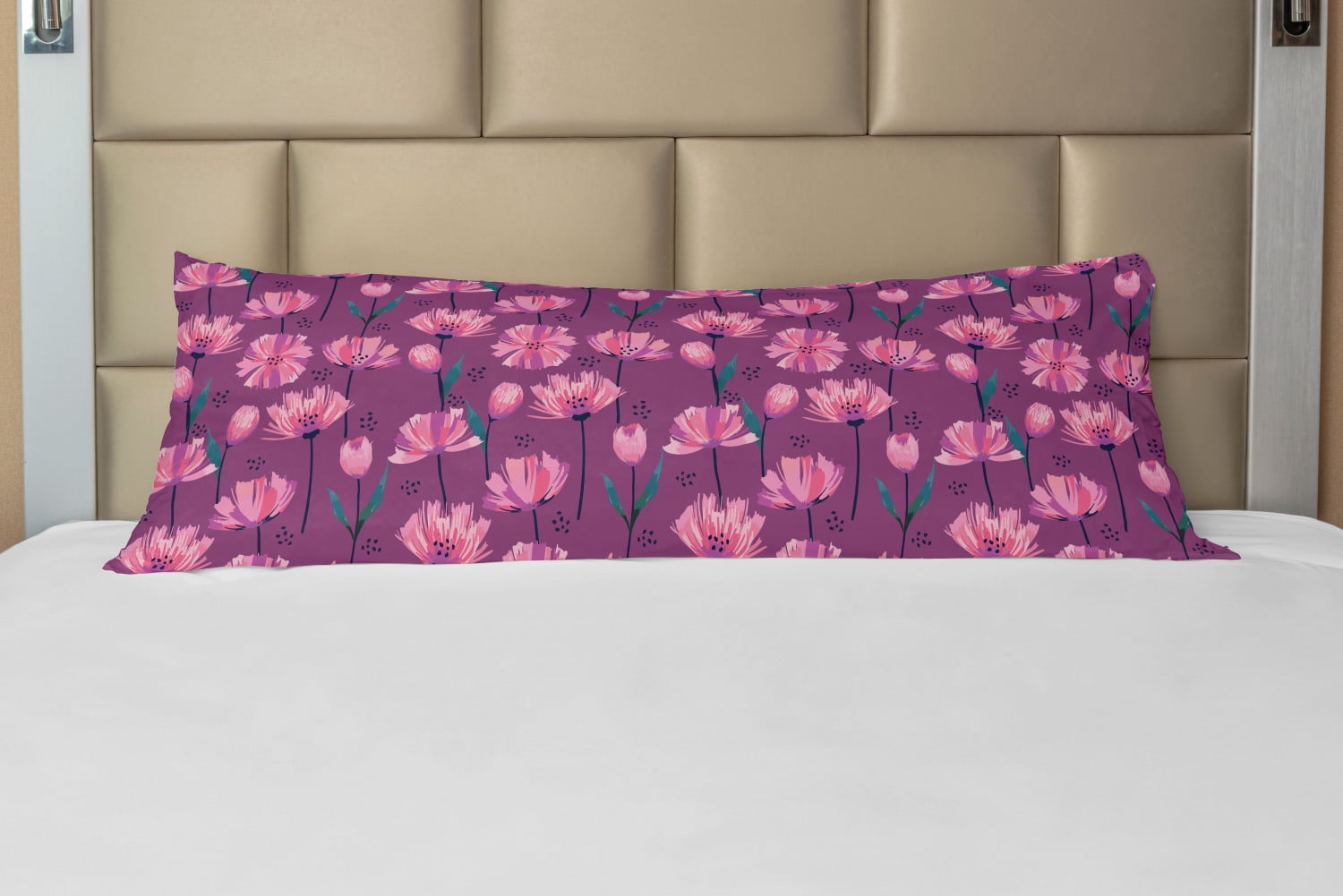 Floral Body Pillow Case Cover with Zipper, Abstract Poppy Flowers and