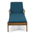 thumbnail image 2 of Lucknow Outdoor Acacia Wood Chaise Lounge with Water Resistant Cushion, Teak and Blue, 2 of 9
