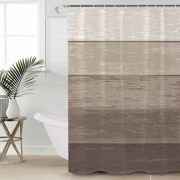 Brown Beige Ombre Waterproof Fabric Shower Curtain, Farmhouse Vintage Wooden Striped Shower Curtain for Bathroom Curtains Bathtubs Hotel Washable Shower Curtains with 12 Hooks Stall 48x72in