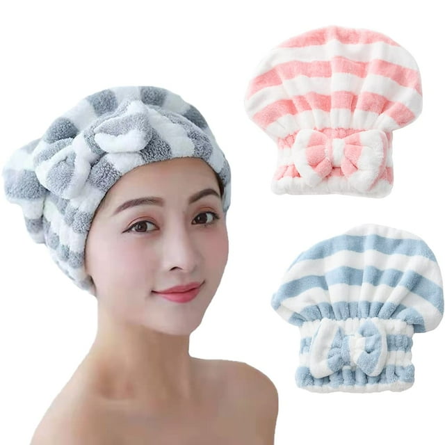 Toallas de microfibra para secar el cabello, envoltura para el cabello con gorro de ducha con nudo de lazo, turbante para el cabello, gorro de baño para cabello mojado, accesorios de baño pa