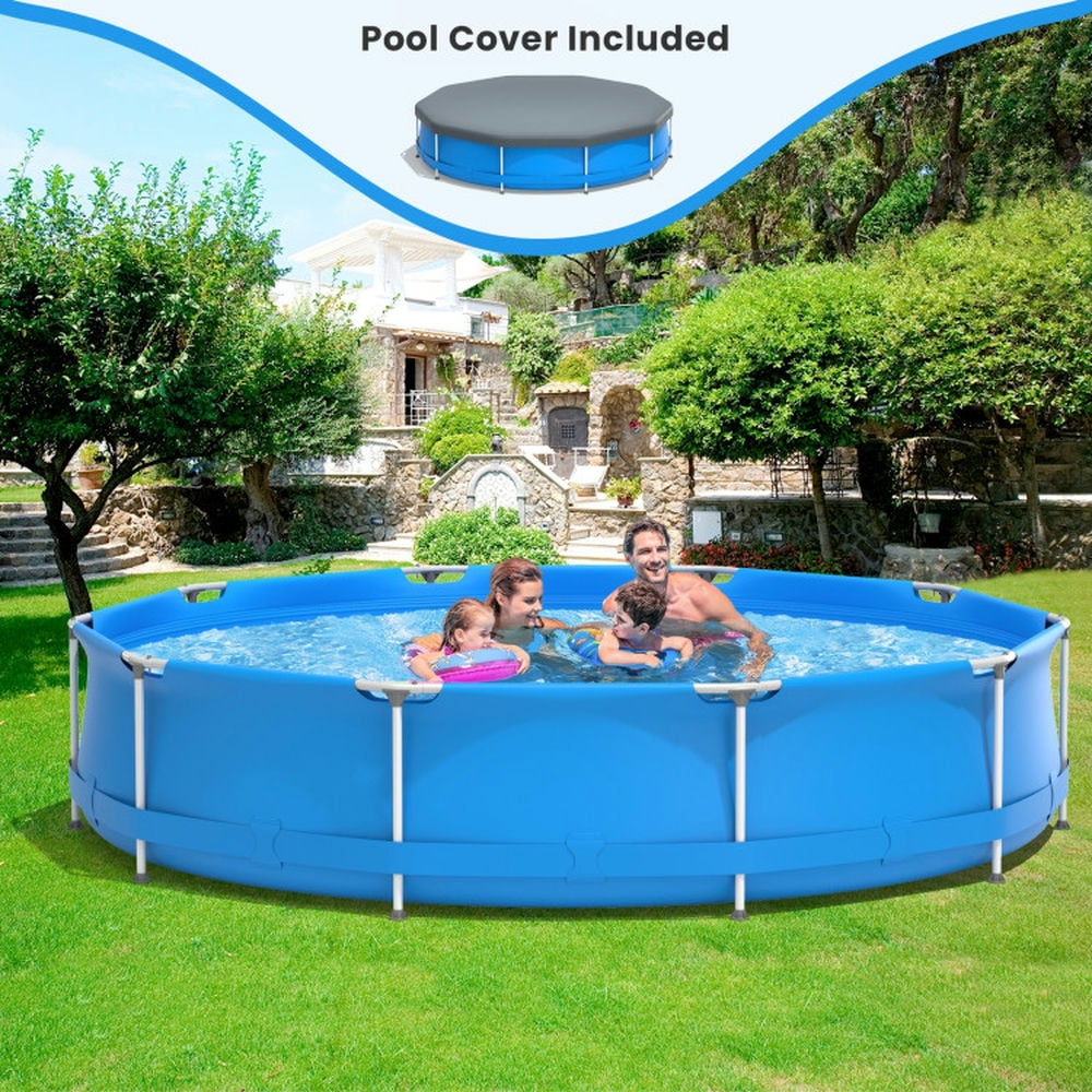 Resenkos Round Above Ground Swimming Pool With Pool Cover-Blue