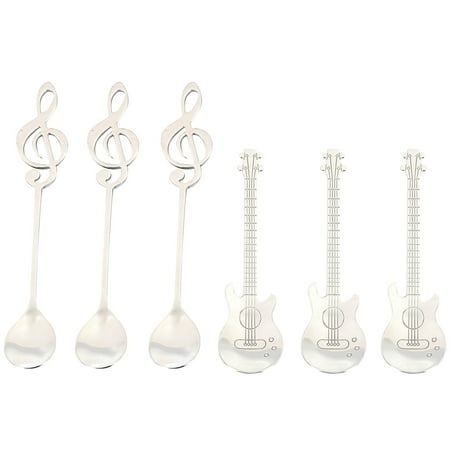 

Coffee Spoons 6 Pack Cute Teaspoons Stainless Steel Staff Musical Notation Shaped (3 Music Note +3 Guitar)