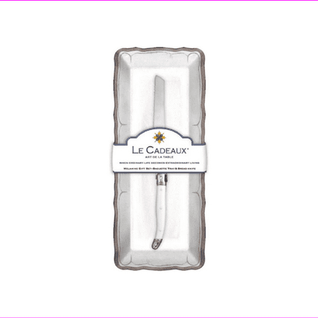 

Le Cadeaux Rustica Baguette Tray and Laguiole Bread Knife Gift Set White
