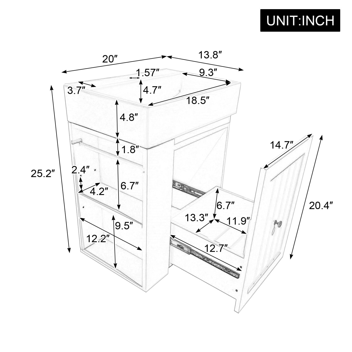 20" Bathroom Vanity with Ceramic Sink, Freestanding Bathroom Vanity with  Drawer and Side Open Shelf,  Bathroom Cabinet for Small Bathrooms, White