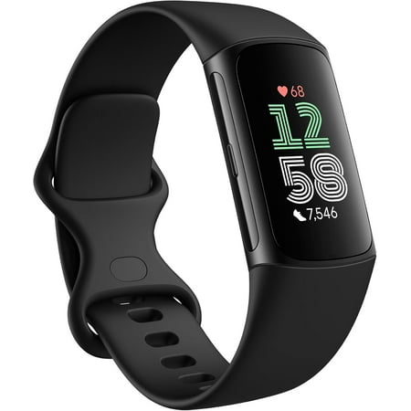 Charge 6 Fitness Tracker with Google apps, Heart Rate on Exercise Equipment, 6-Months Premium Membership Included, GPS, Health Tools and More, Obsidian/Black, One Size (S & L Bands Included)