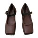 thumbnail image 1 of Zapatos de plataforma marrones con detalle de hebilla, talla 37, elegantes zapatos de tacón con tira en el tobillo y punta cuadrada, 1 of 8