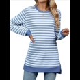 thumbnail image 3 of Camisa Informal de Larga A Rayas para Mujer, , con Cuello Redondo, Ajustada, Holgada, Básica Azul y M, 3 of 10