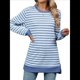 thumbnail image 3 of Camisa Informal de Larga A Rayas para Mujer, , con Cuello Redondo, Ajustada, Holgada, Básica Azul y M, 3 of 10