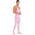 thumbnail image 5 of YEAHDOR Mens Glossy Full Body Unitard Sleeveless Gym Sports Wrestling Singlet One Piece Bodystocking Bodysuit Jumpsuit Pink M, 5 of 7