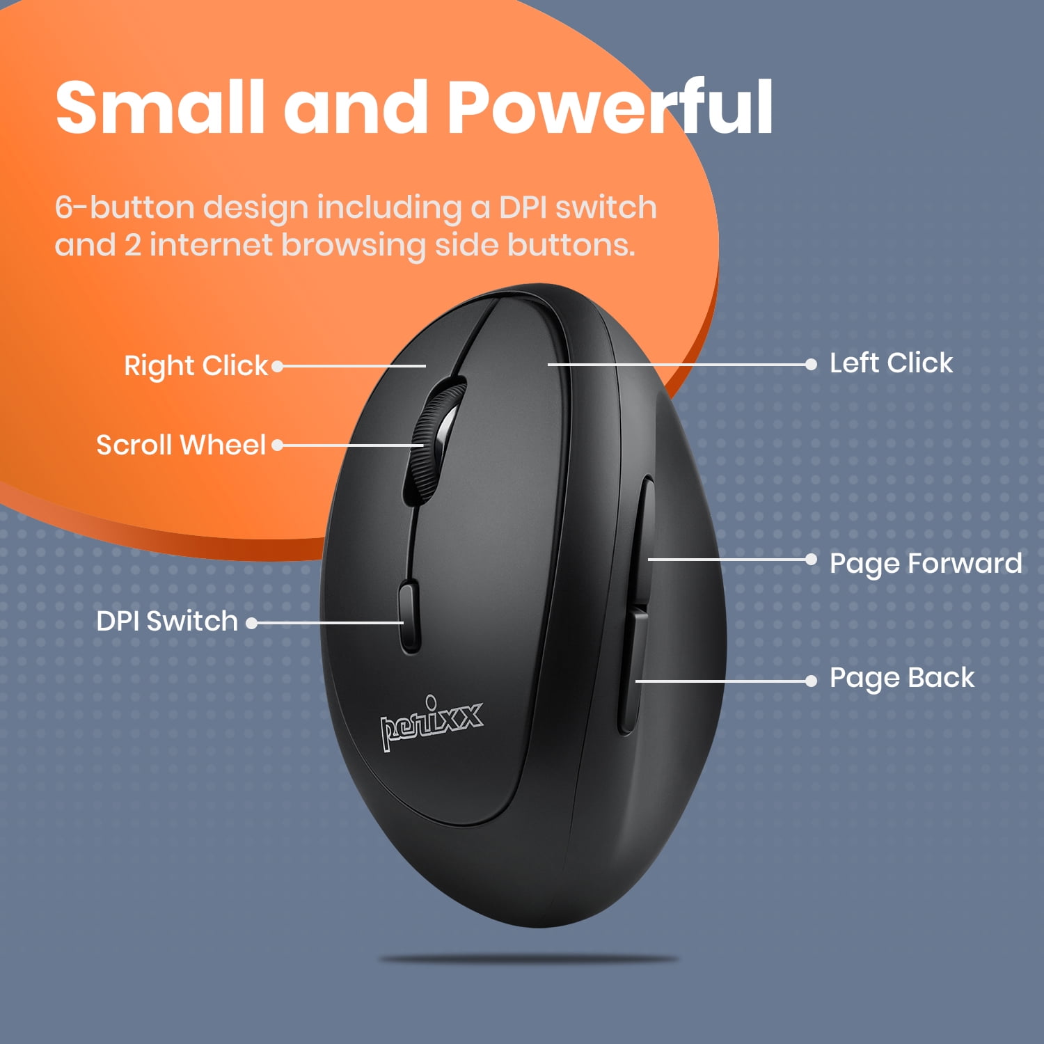 Perixx Perimice-719L, Left Handed USB Wireless Vertical Computer Mouse, Portable Size, 3 Level DPI