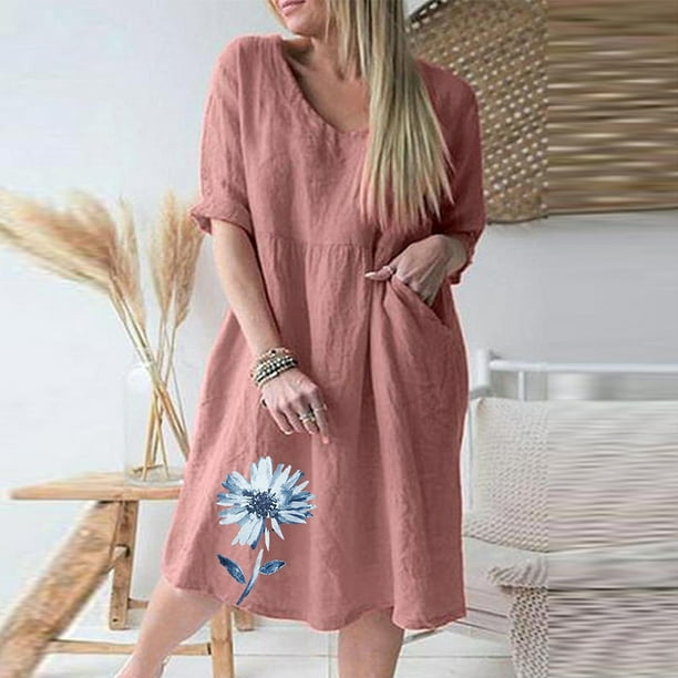 ICHUANYI Liquidación Moda Mujer Tres Cuartos Manga 3/4 Cuello En V Vestido De Impresión Casual De Verano ICHUANYI WER202308250448