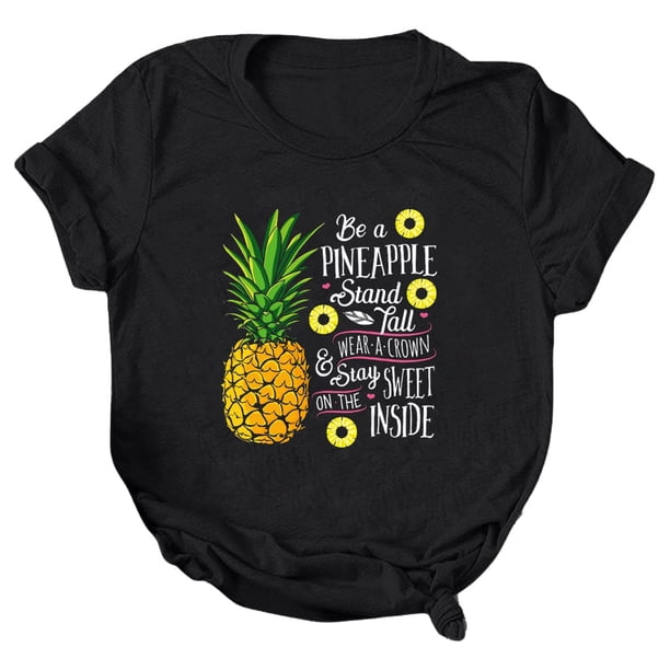 Gibobby Playera Corte clásico para Mujer Mujeres Casual Piña Impresión Mangas Cuello Redondo Camiseta Suelta Blusa Tops(Negro,XL)