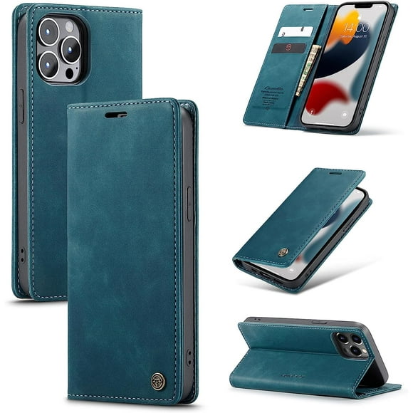 CaseMe pour iPhone 15 Plus, Étui Portefeuille en Cuir PU Souple Étui à Rabat Support Magnétique Étui de Protection avec Fentes pour Cartes d'Identité et de Crédit - Cyan