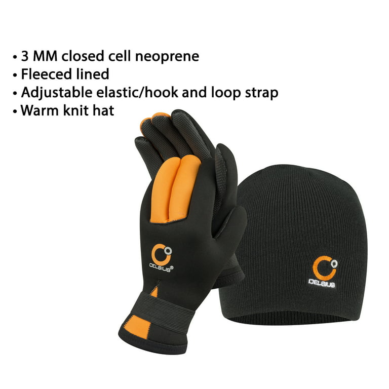 Celsius Neoprene Gloves and Hat Set for Adults, Unisex, Size Large