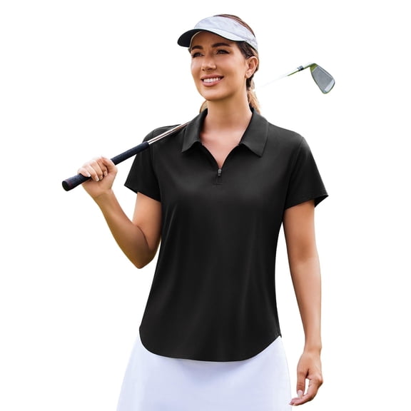 Pinspark Polo Shirts for Women Moisture Wicking Golf Shirt Half Zip Pullover Curved Hem Athletic Tennis Tops