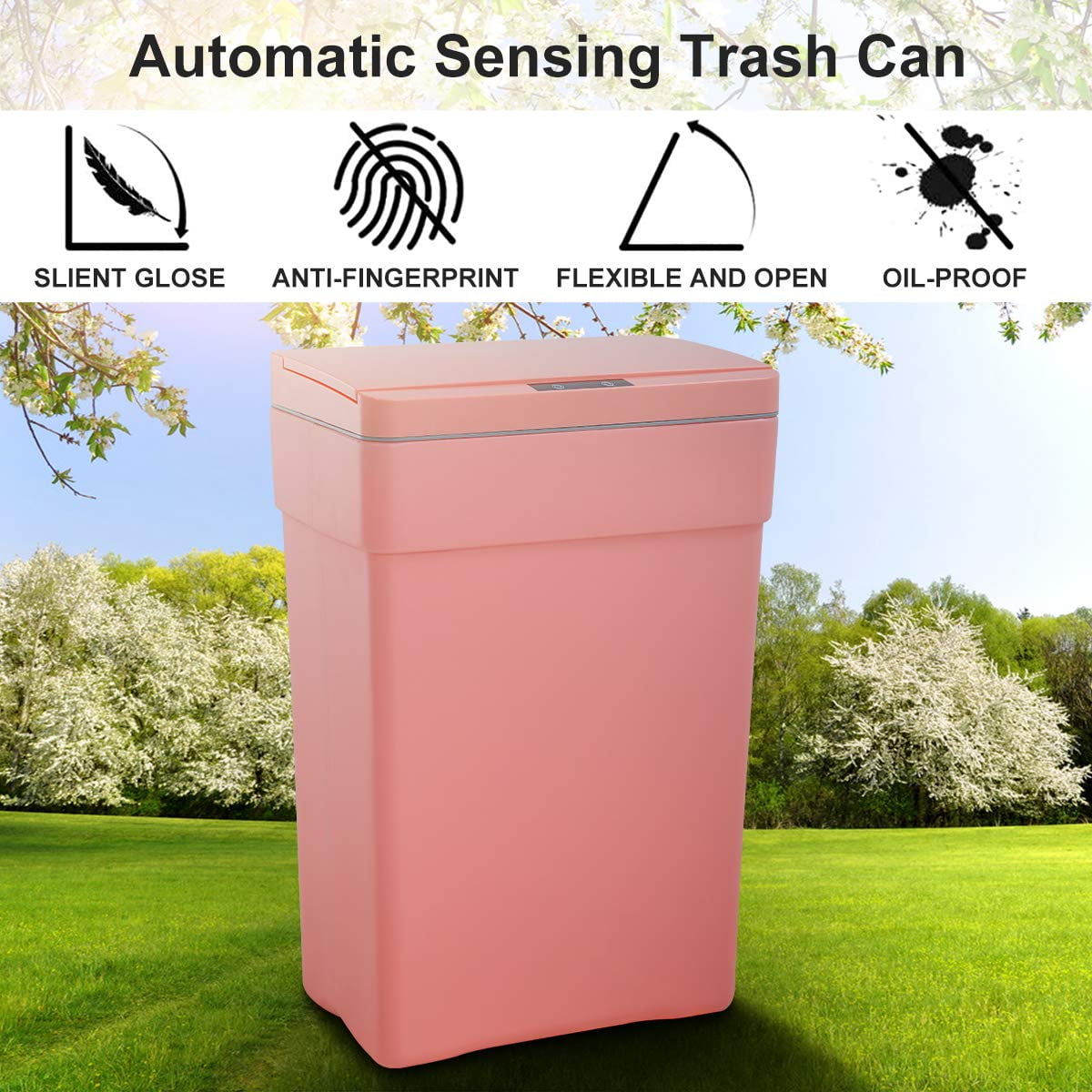 NiamVelo 13 Gal Automatic Trash Can Garbage Can with Lid Touch Free Trash Can Sensor Kitchen Waste Bin for Home & Office, Pink
