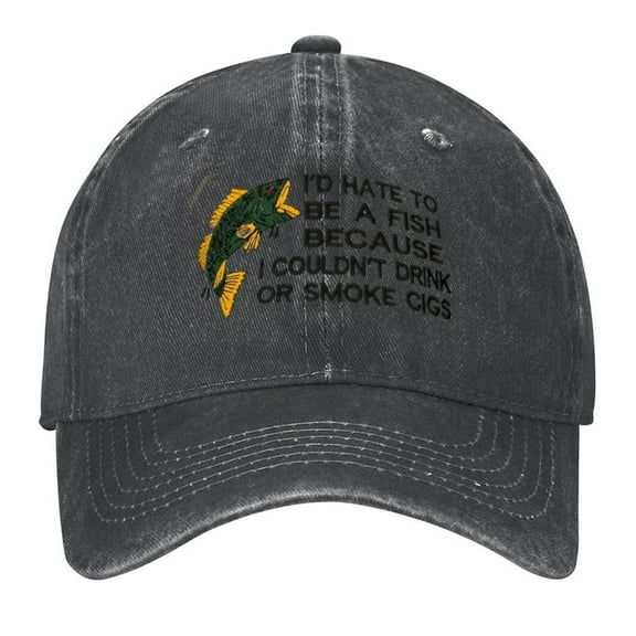 I’d Hate To Be A Fish Hat Print Vintage Wash Dad Hat Adjustable Curved Brim Baseball Cap,Made In USA,Casual Outdoor Sports Fishing Cap for Men and Women
