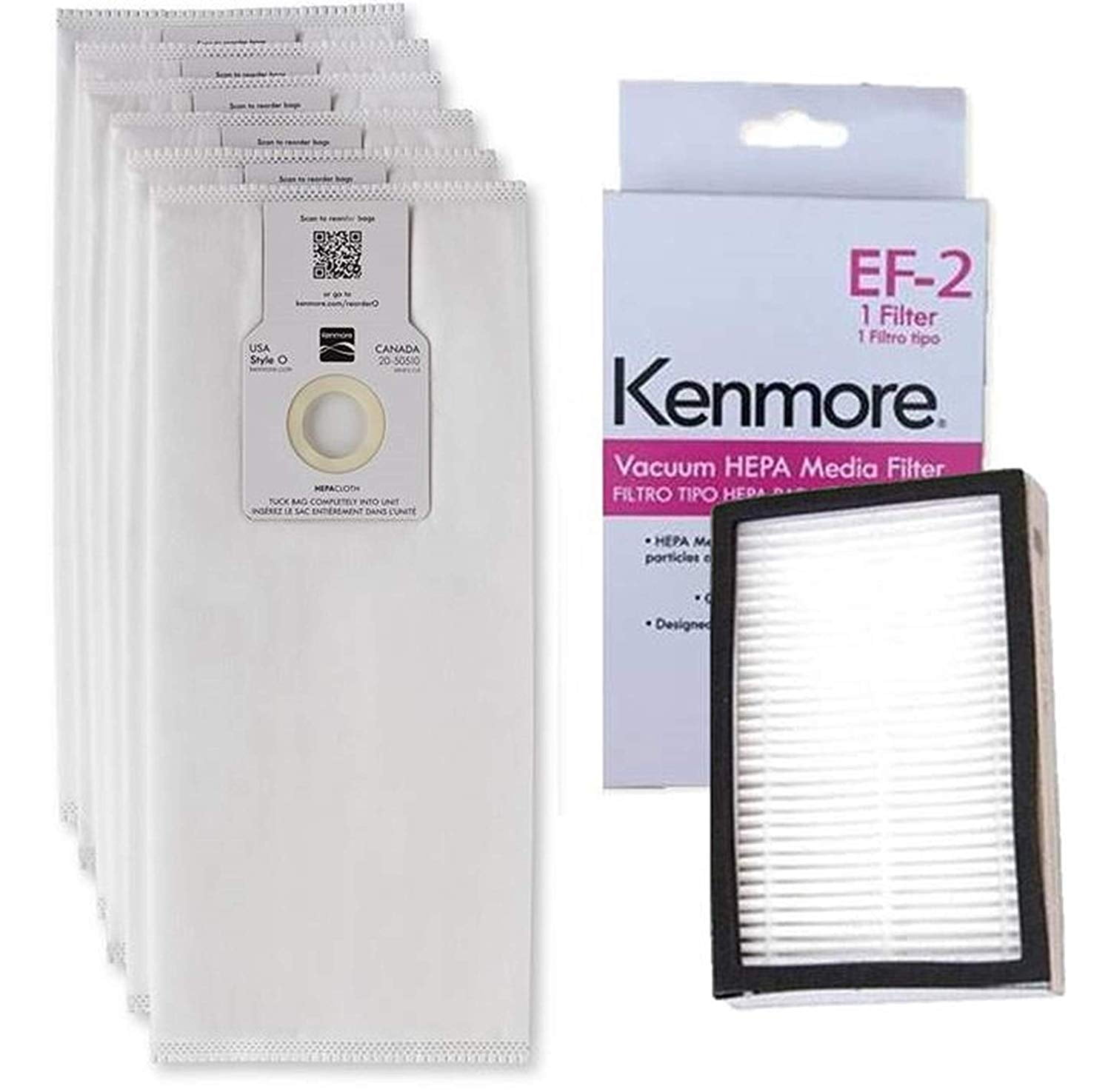 6 Kenmore O/U HEPA Bags 53294 + 1 Sears Kenmore EF2 Filter 86880