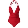 thumbnail image 5 of Womens Retro One Piece Swimsuit with Tummy Control, Ruched Vintage Bathing Suit for Long Torso & Curvy Figures, Halter Neck, 5 of 6