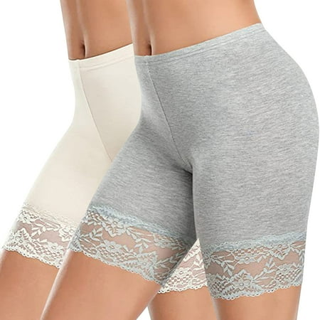 ShomPort Women s Boyshorts Underwear Soft Biker Short Panties Lace Under Shorts for Dresses 2 Pack