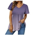 thumbnail image 2 of Blouses pour Femmes, Haut Décontracté à Manches Courtes Imprimé Dégradé Col en V, 2 of 5