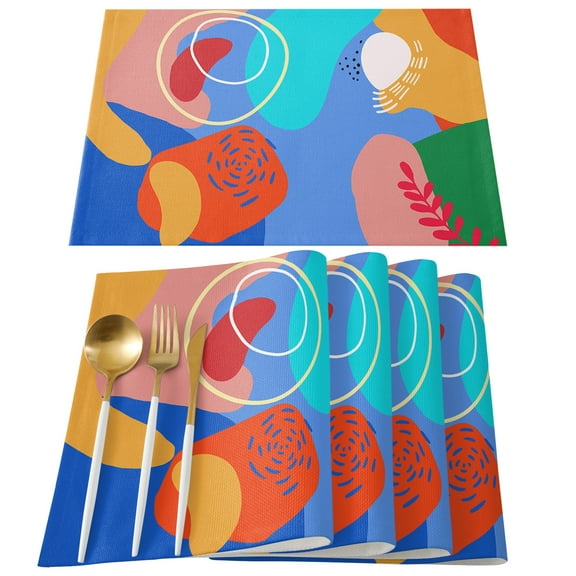 Abstract Contemporary, Placemats Set of 4, Minimalist Art Mo-randi Colored Placemats for Dining Table, Place Mats for Kitchen Tabletop, Waterproof Wipeable Dining Table Mats Set