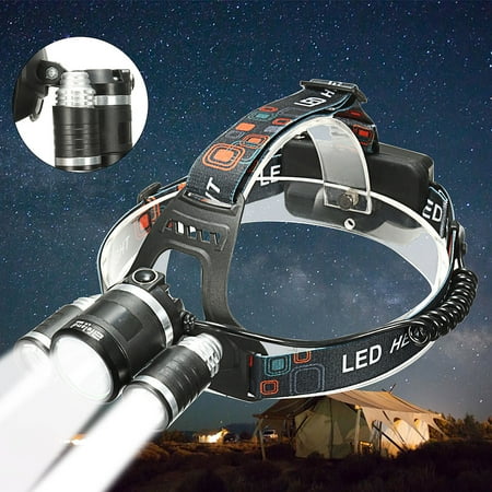 Head Mounted Torch Elfeland 5000 Lumens 3xT6 LED Rechargeable Headlamp Headlight Flashlight Torch 90° Adjustable 3 Mode For Hiking Camping Riding (JUST Headlamp) ()