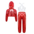 thumbnail image 2 of Sholeno Girls Hip Hop Jazz Dance Outfit Metallic Cropped Hoodie+Tank Top+Pants Disco Party Streewear Red 12, 2 of 6