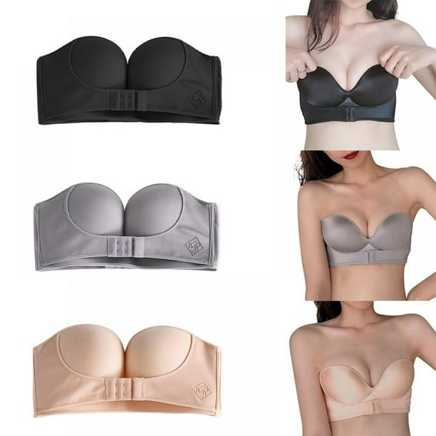 Greyghost Women Padded Bra Gather Strapless Bra Women Super Push Up Bra  Sexy Lingerie Invisible Brassiere With Adjustable Shouder Front Closure