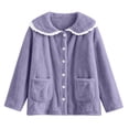 thumbnail image 4 of uublik Women's Fleece Bed Jacket with Front Pockets Button Front Cozy Lounge Wear for Sleeping Purple, 4 of 7
