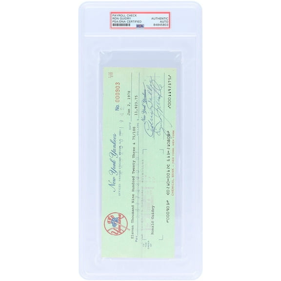 Ron Guidry New York Yankees Autographed Check from January 2, 1978 - PSA 84845803 - Fanatics Authentic Certified