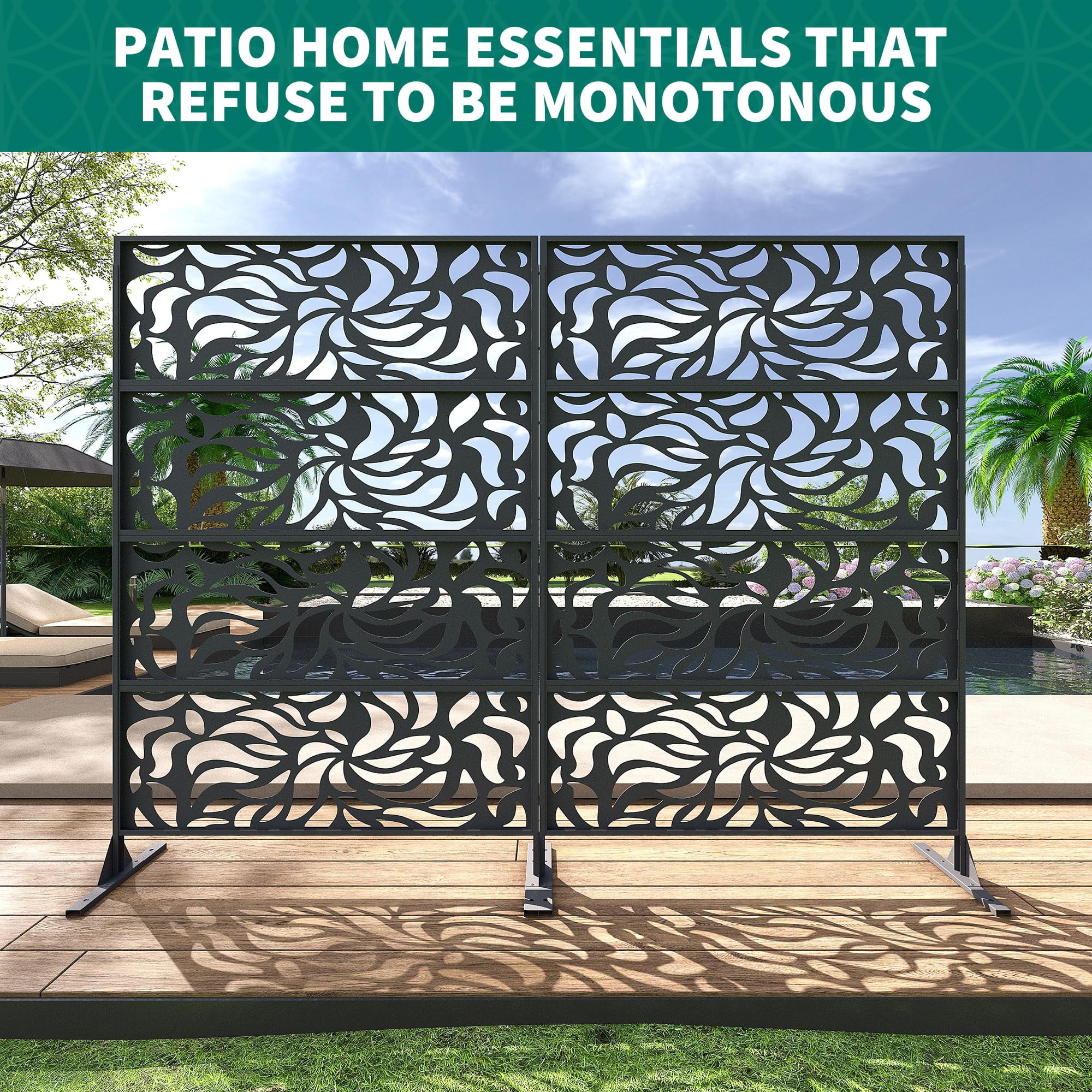 WildBreak 46"x70.9" Metal Privacy Screen - Outdoor Decorative Fence Panel for Garden & Patio,Black