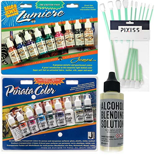 Jacquard Exciter Pack Bundle, Lumiere Exciter Pack .5oz 9/Pkg, Jacquard Pinata Color Exciter Pack Alcohol Ink, Ranger Alcohol Blending Solution, 10x Pixiss Blending Tools