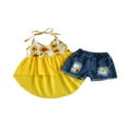 thumbnail image 1 of Filles Été Ensemble Ourlet de Tournesol Sling Tops Déchiré Denim Shorts, 1 of 6