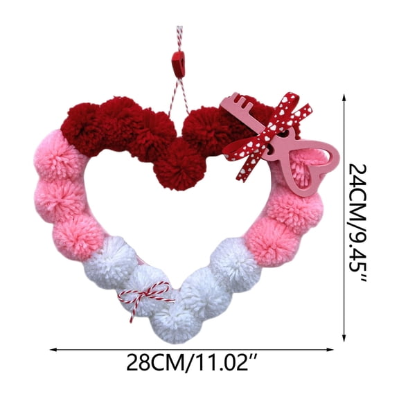 Mecorevxz Valentines Day Wreath 11 Inch Felt Heart Ball Wreath Valentines Door Hanger Garland for Engagement Anniversary Home Indoor Outdoor Decoration(B)