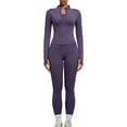 thumbnail image 4 of BODOAO Women's Workout Set, Long Sleeve Full Zip Jacket and High Waisted Leggings, Two Piece Athletic Tracksuit, Slim Fit Activewear for Yoga Gym Dark Purple S, 4 of 7