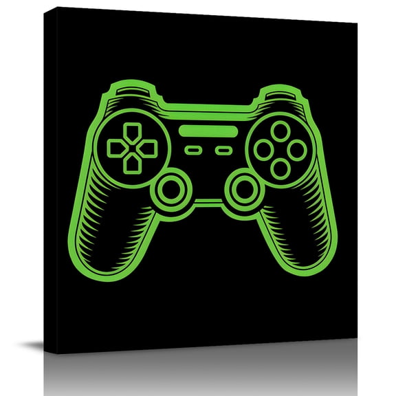 Wall Art Prints, Green Game Controller Framed Canvas Prints for Bedroom Living Room Bathroom Office, Modern Art Gaming Handheld Black Gallery Wrap Wall Art Poster for Gifts Home Decor 16"x16"