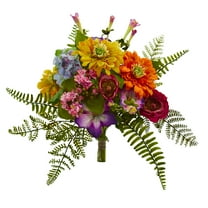 Nearly Natural 13" Artificial Mixed Flowers Bush (Set of 2)