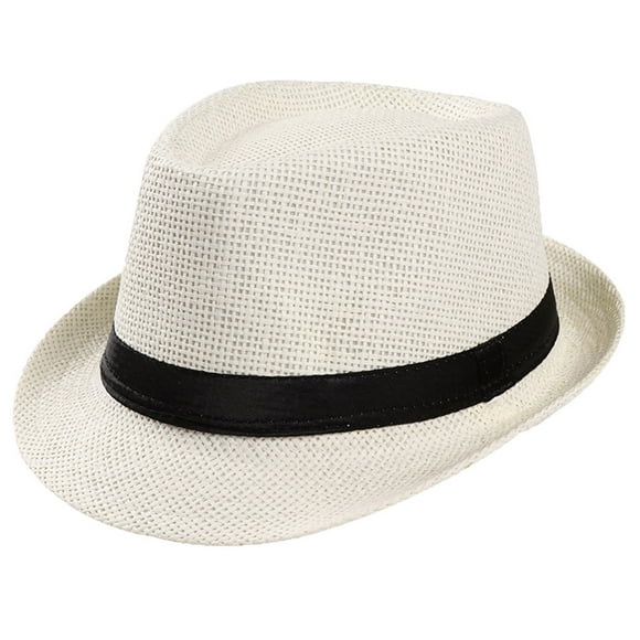 Fgnfyis Unisex Trilby Gangster Cap Beach Sun Straw Hat Band Sunhat Baseball Caps White