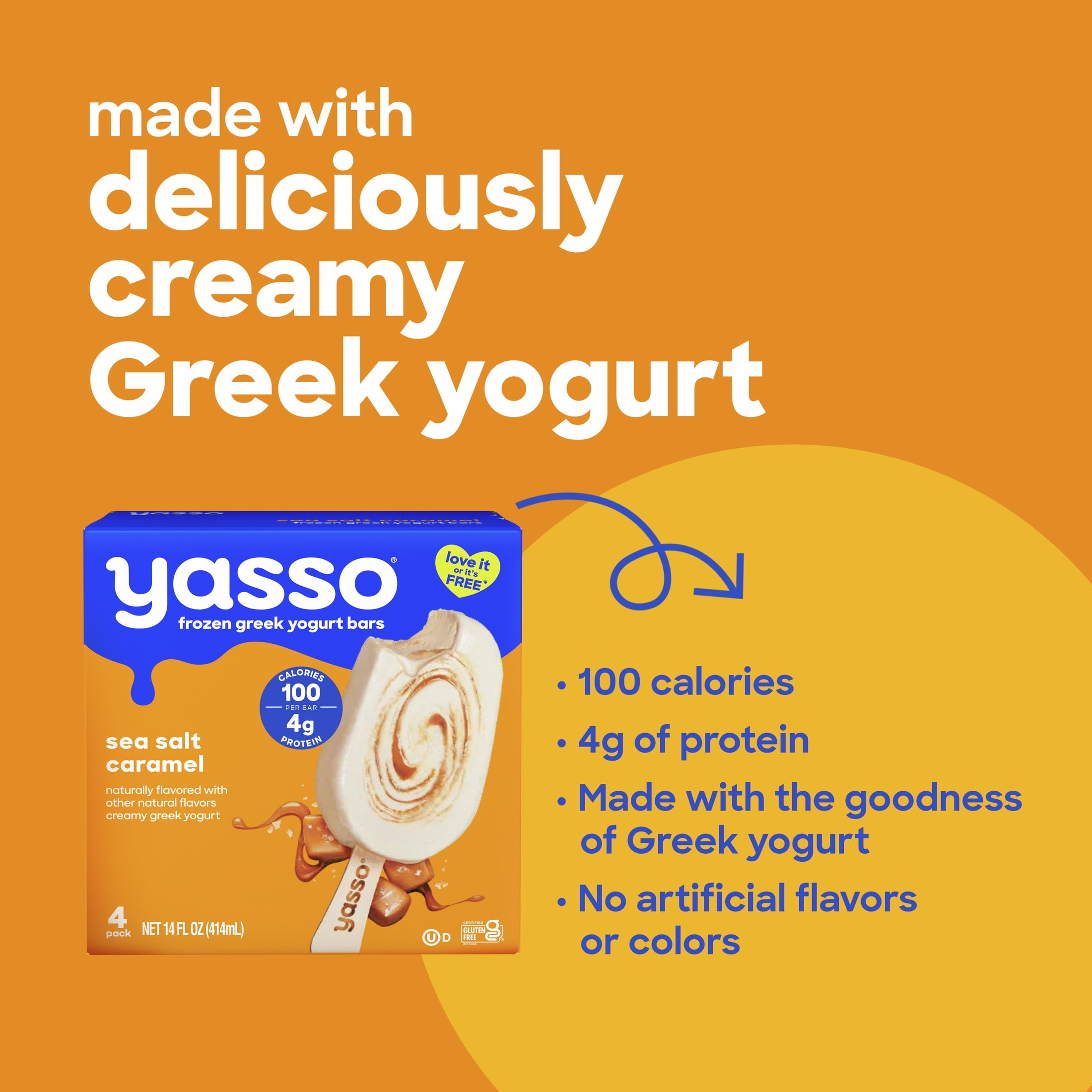 Yasso Frozen Sea Salt Caramel Greek Yogurt Bars, Kosher, Gluten-Free 4 Count