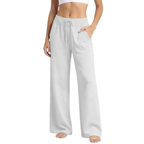 XuJwPNcy Women Baggy Sweatpants Fall Wide Leg Drawstring Workout Pants Classic Regular Fit Trousers with Pockets(White,X-Large)