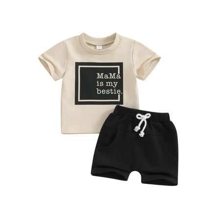 

Qtinghua Infant Toddler Baby Girls Summer Outfits Letter Print Short Sleeve T-Shirt and Elastic Shorts Clothes Khaki 18-24 Months