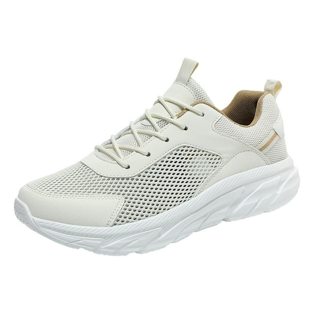 TOWED22 Men s Athletic Walking Shoes Fabric Breathable Lace Up Sports Tennis Running Mesh Breathable Lightweight Sneakers Gym Shoes Beige 10.5